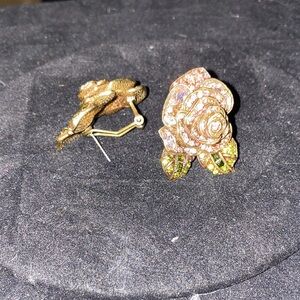 Heidi Daus Gold and Pink Rose Pierced Clip-On Earrings